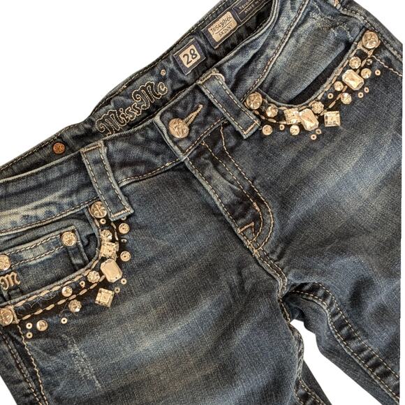 MISS ME Skinny Jeans Big Rhinestone Beaded Pockets Y2K Denim Women's 28 - Picture 5 of 8